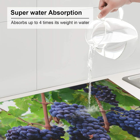 Fruit Purple Grapes Photo Absorbent Dish Drying Mats for Kitchen, Reversible Dish Pad Drainer Countertop Mats 18 x 16 In