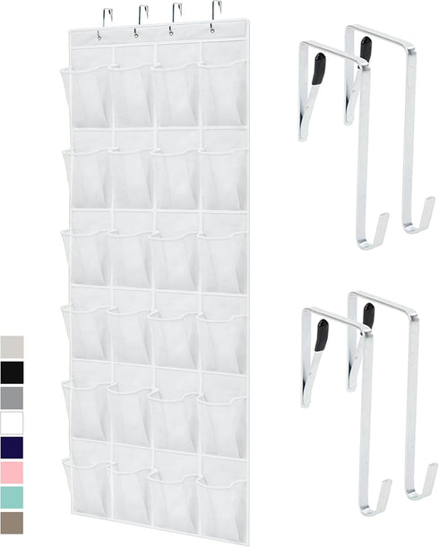 GORILLA GRIP Over the Door Shoe Organizer, 24 Large Breathable Mesh Pockets, Space Saving Storage Holder, White