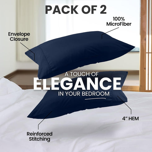 Utopia Bedding King Size Pillow Cases - 2-Pack Soft Brushed Microfiber, Oeko-TEX Certified, 20x40 Inches (Navy)