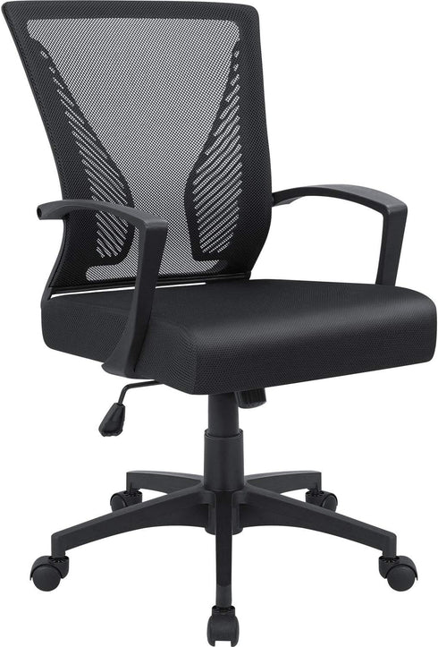 Furmax Office Chair Mid Back Swivel Lumbar Support Desk Chair, Ergonomic Mesh Chair with Armrest (Black)