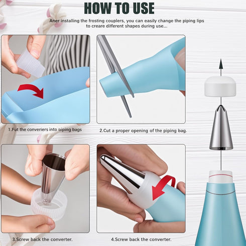 Piping Bags and Tips Set, Reusable Cake Decorating Supplies with 2 Bags, 12 Icing Tips, 2 Silicone Rings, 2 Couplers, 3