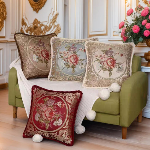 Set 2 18x18inFlowers of Vintage Blue Embroidered Throw Pillows Covers Retro European Pillow Covers for Sofa Couch