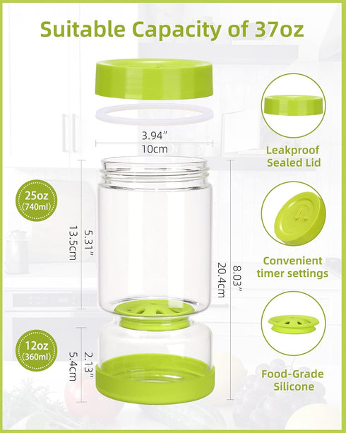 37 oz 2 Pack ZENS Pickle Jar with Strainer Flip, Hourglass Pickle Juice Separator Container, Airtight Leakproof Lid