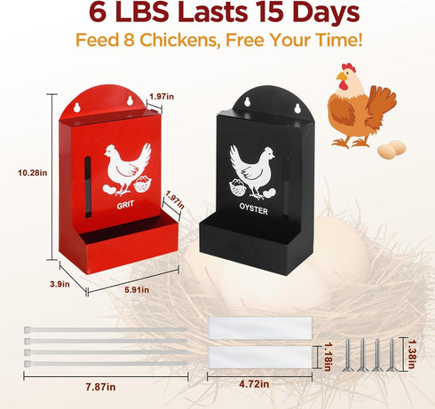 2 Pack Chicken Grit and Oyster Shell Feeder, Metal Oyster Shell Feeder with Visual Window and Lid, Hanging Gravity