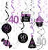 40th Birthday Decorations for Women, Purple Black Silver Foil Hanging Swirls for 40th Birthday Party