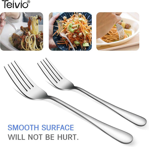 Teivio Stainless Steel Serving Utensils Set - Large 9-10" Spoons, 10" Slotted Spoons, 9" Tongs (Silver)