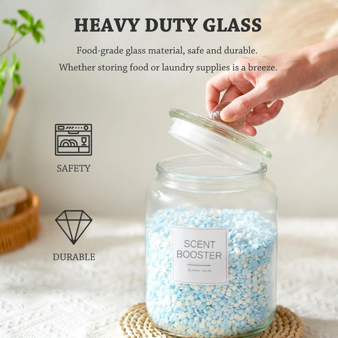 Laundry Pods Glass Jars - Set of 2 Half Gallon Airtight Containers with Scoop and Labels for Laundry Room Storage