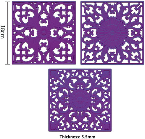 Smithcraft Silicone Trivets for Hot Pots and Pans & Dishes, Square Hot Pads for Kitchen Counter, Multi Function Silicone Trivet Mat, Durable Silicone Pot Holders for Table & Countertops, Set 3 Purple by Smithcraft