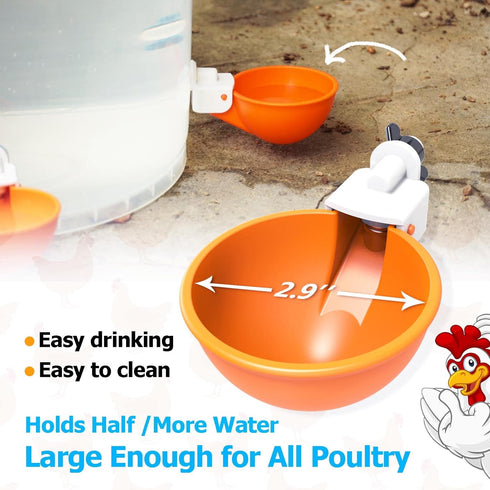 (2 Pack-Orange) Large Chicken Waterer Cups Automatic, Chicken Water Feeder Suitable for Chicks, Duck, Goose, Turkey