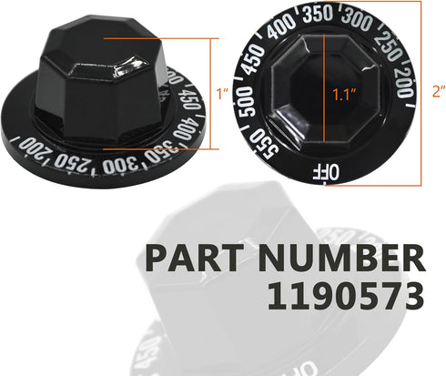 1190573 Thermostat Stove Knob Dial, Off/200-550F Replacement Part Control, Compatible with Southbend Range