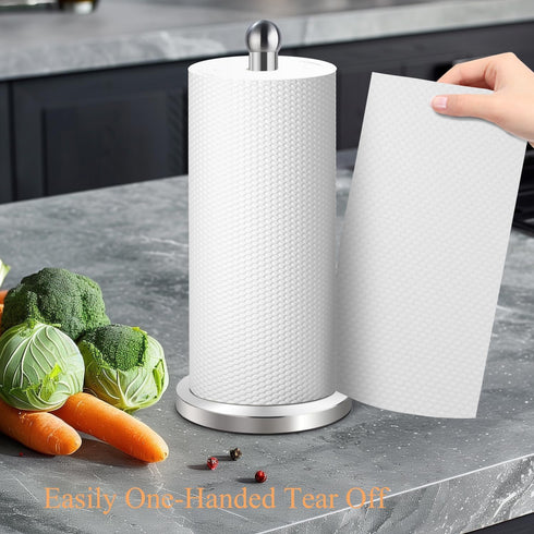 DAWNER Paper Towel Holder Countertop with Weighted Suction Cup Base, Easy One-Handed Tear Stainless Steel Kitchen Paper Towel Stand, Freestanding Holder for Kitchen, Bathroom, Paper Towel Rolls by DAWNER