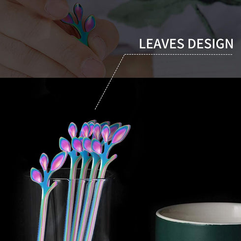 Rainbow Leaf Coffee Spoons, IFeico 4.7 inch Stainless Steel Ice-Cream Tea Sugar Spoons, 5 Pack