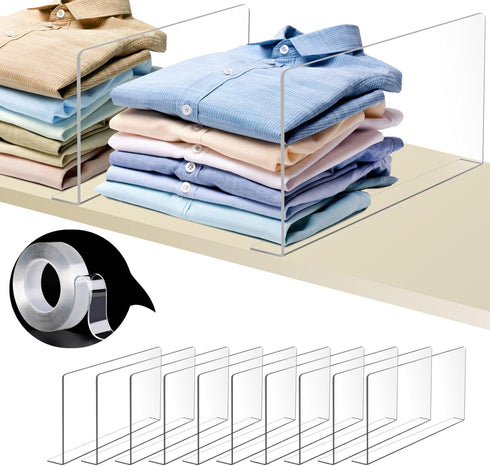 Acrylic Shelf Dividers for Closet Organization, 10pack 8” Tall Clear Plastic Shelf Organizers for Cabinets