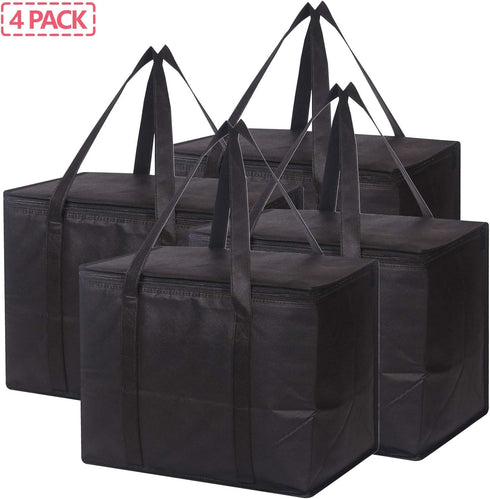 DIOMMELL Set 4 of Large Insulated Reusable Grocery Bags with Sturdy Zipper and Handles, Foldable Washable Heavy Duty
