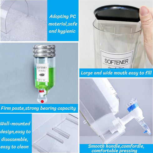 BLIRITEL 2 44 oz PCS Laundry Detergent Dispenser, Wall Mounted Laundry Soap Dispenser with Faucet Liquid Detergent