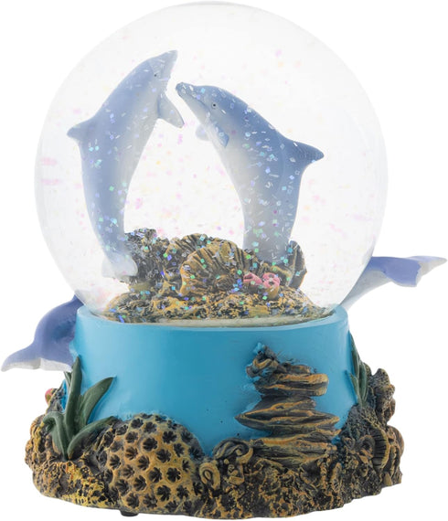 Elanze Designs Coral Reef Dolphin Pod, 100MM Wind Up Musical Glitter Water Snow Globe Decoration