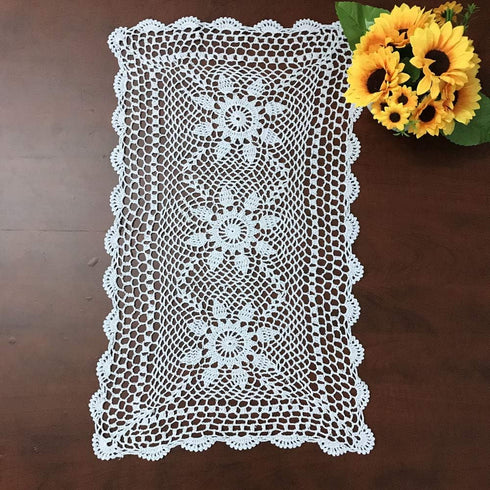 Hetao 16x27 Handmade Cotton Crochet Lace Table Runner - White