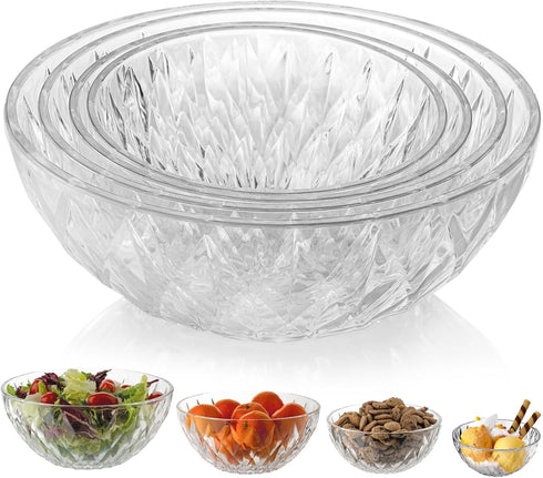 ZOOFOX Set of 4 Salad Bowls, Acrylic Mixing and Serving Bowls for Fruit, Salad, Chips, Dips, and Party Snacks