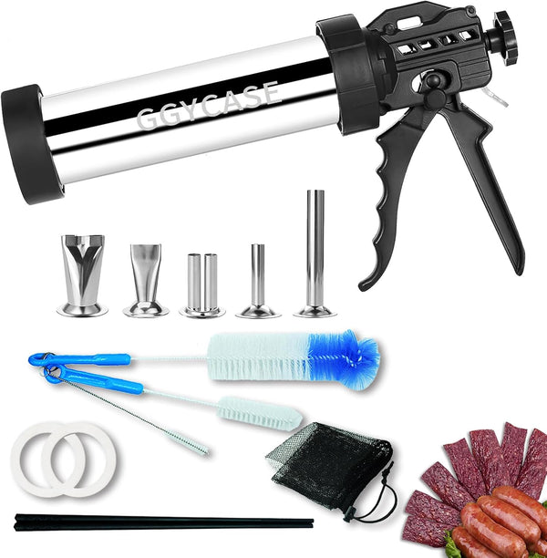 GGYCASE Large Capacity Stainless Steel Jerky Gun Kits, Sausage Stuffer Machine, Meat Gun,