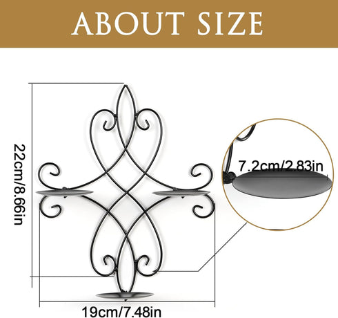 Set 2, 14.4"11.8" Wall Candle Sconce Holder of Metal Wall Sconces Decor Hanging Wall Mounted Candle Stick Holder, Black
