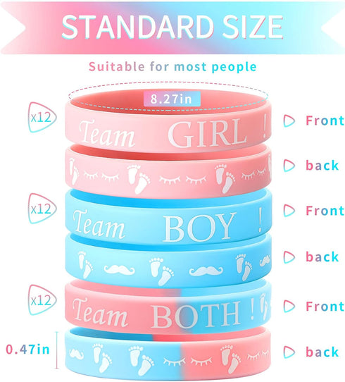 30 Pieces Gender Reveal Bracelets - Team Boy, Team Girl, and Team Both Silicone Wristbands for Baby Shower