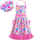 MHJY Kids Apron Hat Set for Girls, Vintage Pleated Skirt Adjustable Kitchen Apron with Pockets for Baking Cooking
