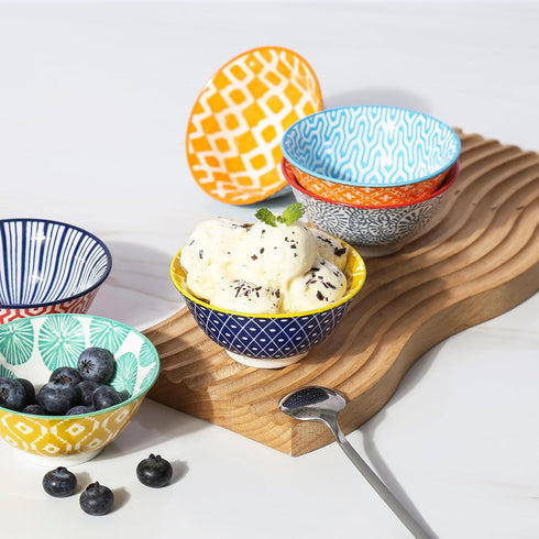 Set 6, Selamica Porcelain Ice Cream Bowls of Small Bowls, Ceramic bowls for Dessert, Ice Cream, Variety of Colors