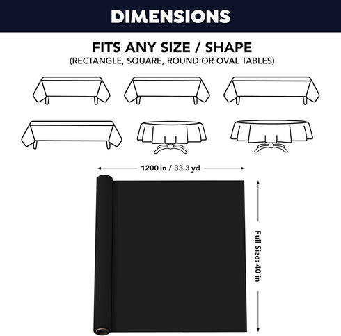 Party Essentials Plastic Banquet Table Roll, 40" x 100', Available in 27 Colors, Black