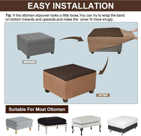 NeColorLife Square Ottoman Cover Waterproof Ottoman Slipcover Thick Storage Footrest Stool Covers Furniture Protector