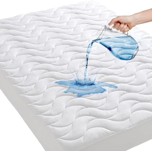 GRT Queen Waterproof Mattress Pad, 100% Waterproof with Dual-Layers Protection, Noiseless Quilted Fitted Cover
