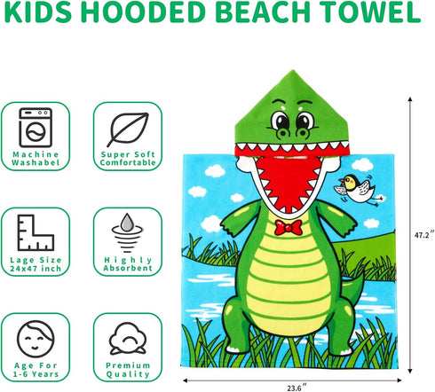 MOUNDHONG Summer (24x24 Inch, Cute Animal Hooded Beach Towel, Microfiber Bath Towels for Kids Toddler Infant Boy Girl