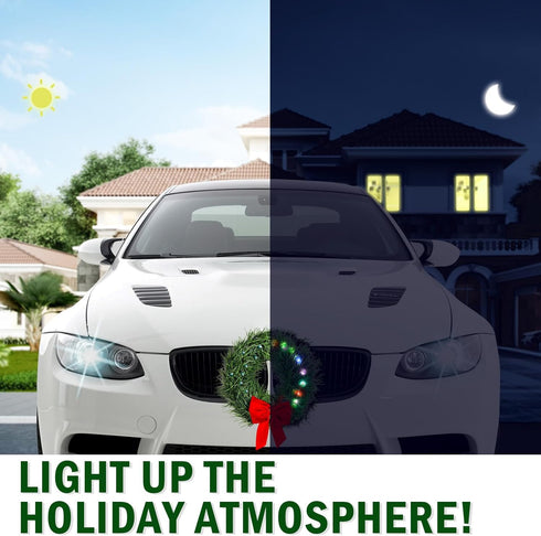 12V moveland LED Car Wreath with Remote Control - RGB Changeable Christmas Wreath for Car Grill - Fits Jeeps Trucks