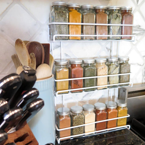 Evelots 2 Pack 3-Tier Spice Rack, Door/Wall Mounted, Sturdy Coated Metal for Up to 36 Bottles