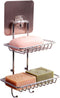 2 Tier Soap Dish with Hooks - Stainless Steel Wall Mounted Soap Holder for Shower Bathroom Kitchen, No Drilling