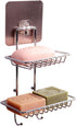 2 Tier Soap Dish with Hooks - Stainless Steel Wall Mounted Soap Holder for Shower Bathroom Kitchen, No Drilling