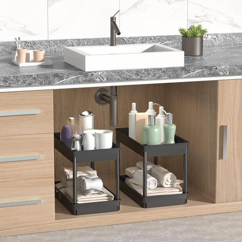Sooyee 4 Tier Wide Storage Cart, Mobile Shelving Unit Organizer for Kitchen, Bathroom, Laundry, Black Plastic & Steel