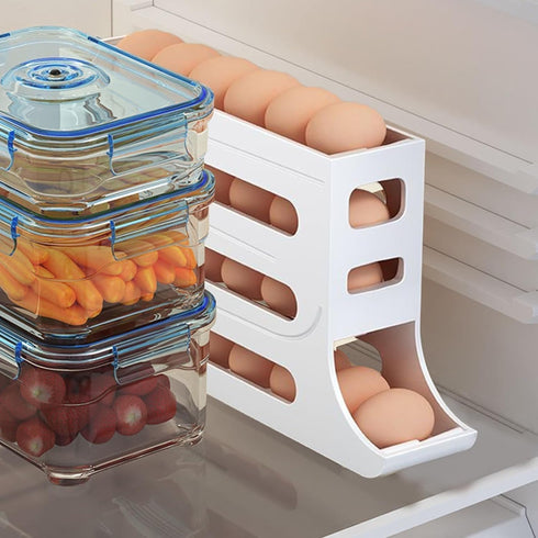 4 Tiers Egg Holder for Fridge, Automatic Egg Rolling Rack, 30 Eggs Storage Rack, Egg Distributor for Refrigerator, Egg Storage Rack for Kitchen (Cream Color) by IbErsacs