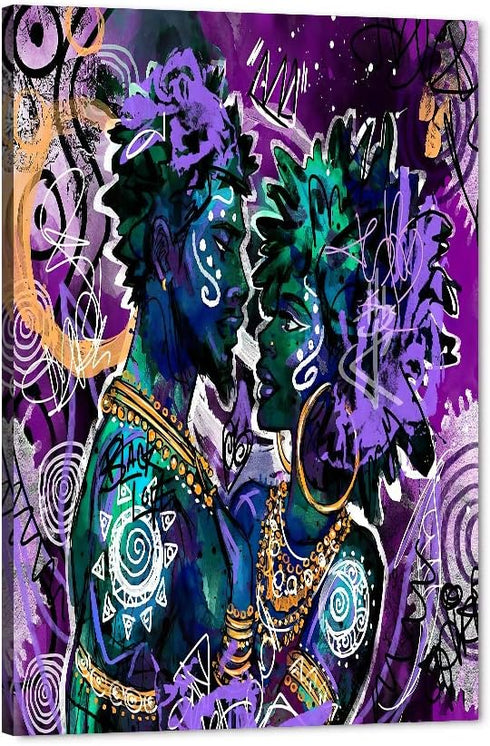 GUTTATY African American King and Queen Canvas Wall Art - Modern Abstract Graffiti Painting for Home Decor, 12"Wx18"H