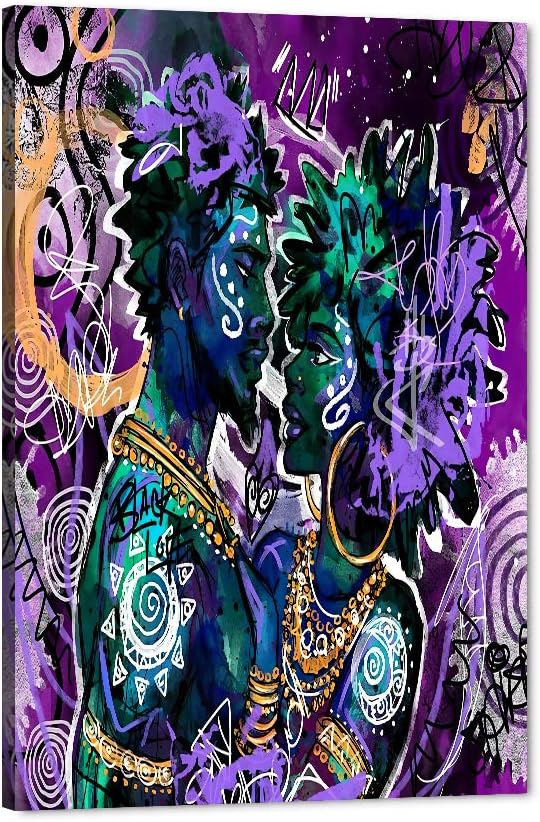 GUTTATY African American King and Queen Canvas Wall Art - Modern Abstract Graffiti Painting for Home Decor, 12"Wx18"H