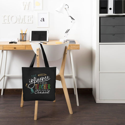 ELEGANTPARK Teacher Gifts for Women, Black Cotton Canvas Tote Bag for Appreciation Week, Graduation, Christmas