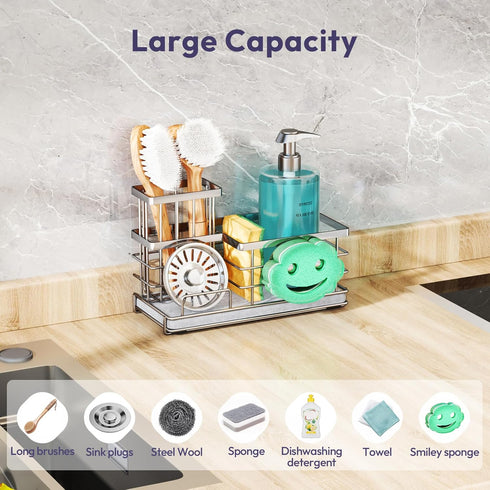 Countertop, SWTYMIKI Kitchen Sink Caddy Organizer, Smiley Face Sponge Holder for Kitchen Sink, Instant Drying Sponge
