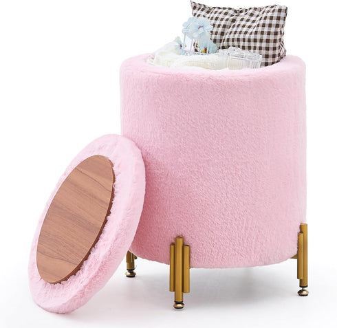 Mxfurhawa Round Ottoman Foot Stool with Storage and Metal Legs for Living
