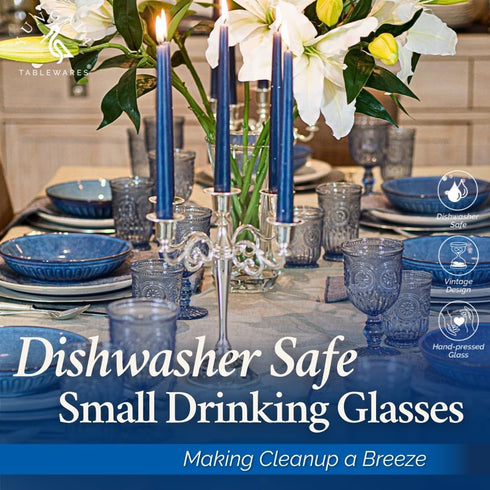 Yungala Blue Glassware Set of 6 Small Dishwasher Safe Colored Glasses, Matching Highball and Wine Glasses Available