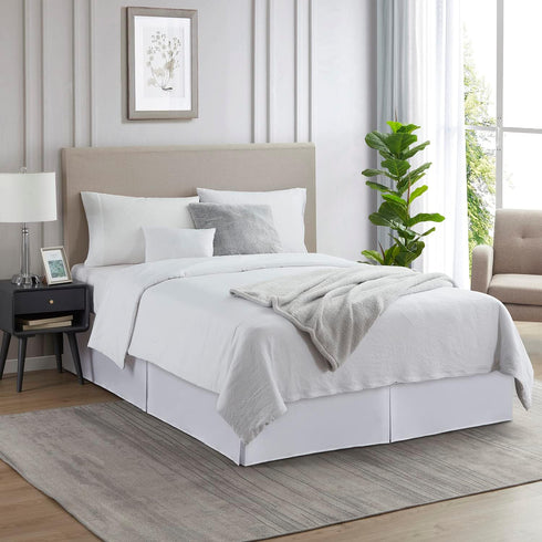 Nestl White Bed Skirt Queen Size - 14 Inch Drop Brushed Microfiber, Hotel Quality Pleated & Fade Resistant
