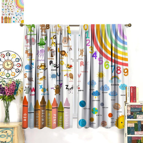 42x54in Alphabets ABC Blackout Curtains for Kids,Education Learning Rainbow Crayons Alphabet Colors Animals Numbers