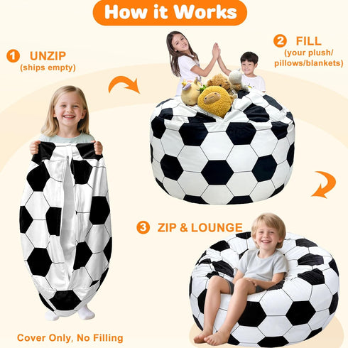 42" 23" Lukeight Soccer Stuffed Animals Storage Bean Bag Chair Cover Only (Ships Empty, No Filling) - Velvet YKK Zipper