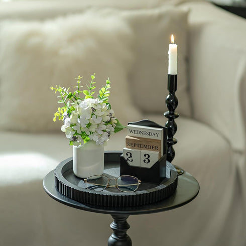 12" Hanobe Decorative Tray for Coffee Table: Black Round Centerpiece Tray for Home Decor - Wood Modern Farmhouse Decor