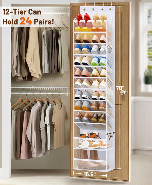 12 Closet 24 MISSLO Tier Over the Door Shoe Organizer Large Capacity Hanging Shoe Rack for Storage Narrow Sneaker