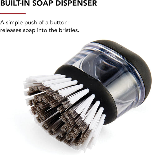 2.95 2.17 3.54 inches, KitchenAid Soap Dispensing Palm Brush with Built in Easy to Fill Soap Dispenser, Non Slip Grip