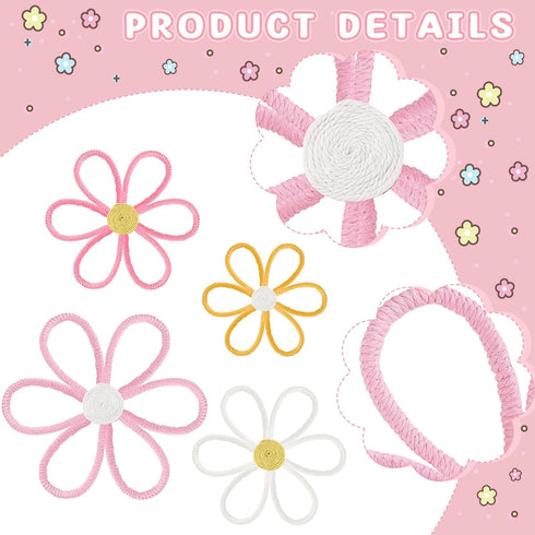 Set 4(6 Ganeen Boho Nursery Woven Daisy Flowers Daisy Wall Decor Nursery Decor Macrame Wall Hanging Supply for Girl